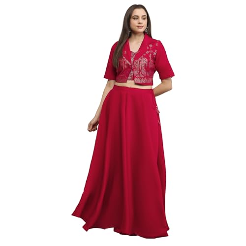 Biba Women Fuchsia Viscose Rayon Kalidar Lehenga Set_34