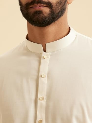 Manyavar Men's Cotton Solid Kurta Set (Cream,S)