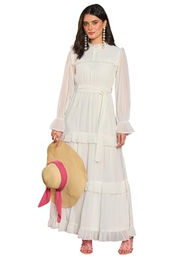 Sassafras Women White Tiered Maxi Dress-S