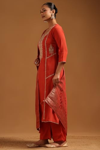 Soch Womens Rust Chinon Zari Embroidered Salwar Suit