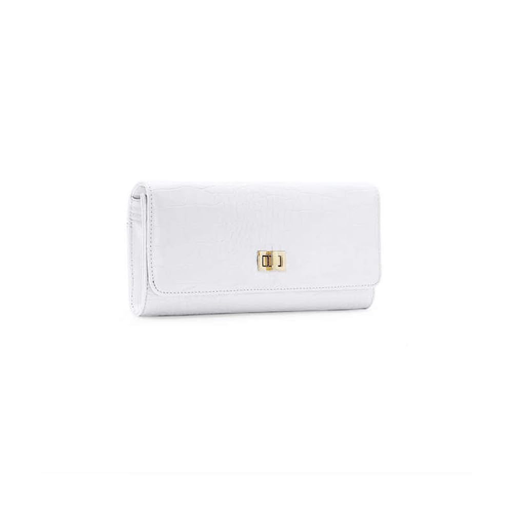 Lavie Lx Glossy Synthetic Zipper Closure Women's Clutch (WHITE, LARGE)