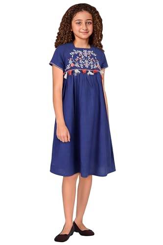 Allen Solly Girl's Cotton Modern Knee-Length Dress (AGDRPRGFG05623_Navy