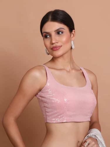 S SALWAR STUDIO Pink Georgette Embellished Readymade Blouse