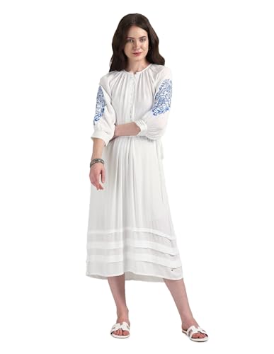 U.S. POLO ASSN. women's Viscose Fit and Flare Midi Casual Dress (UWSS24DRS123 White