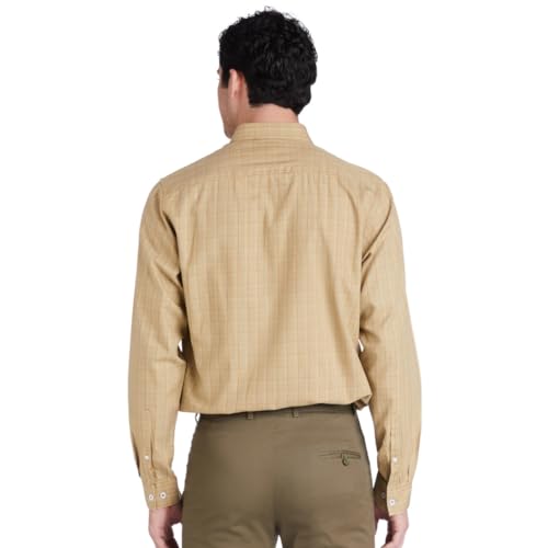 Allen Solly Men's Cotton Checkered Slim Fit Shirt (ASSFQSPBO40611_Khaki, 42)
