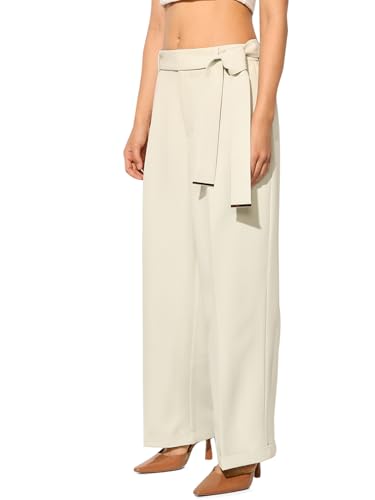 ONLY Women Loose Fit High-Rise Green Pants with Belt