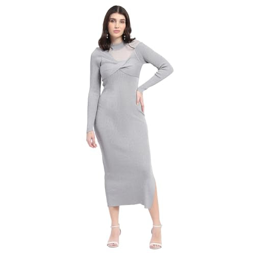 Madame Twisted Detailing Ribbed Bodycon Grey Dress