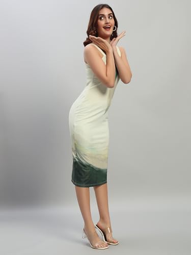 Attire Empire Women's Green Bodycon Sleeveless Midi Dress