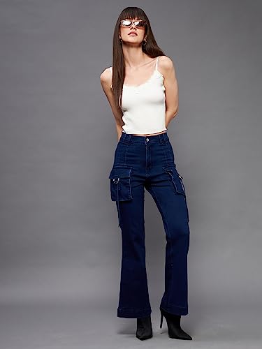 Miss Chase Women's Bootcut High Rise Regular Stretchable Denim Jeans (MCSS24DEN79-03-71-38, Navy Blue, 38)