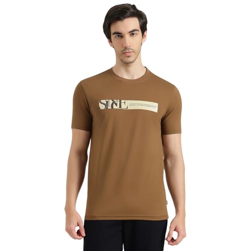 United Colors of Benetton Regular Fit Round Neck Printed T-Shirt (Size : KL) - 26P3ZSTJ3515IMC2 Brown