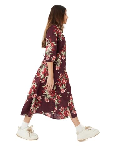 Max Women Floral Print A-line Dress(Red_S)