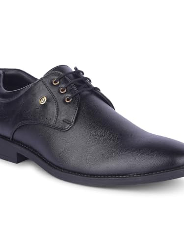 Liberty Healers SAGAR-16 Formal Lacing Derby Shoes for Men with TPR Sole | PU Outsole-Suitable for Office Work | Comfortable & Lightweight | Cushioned Footbed | Durable & Trendy Design (Black-45 EU)