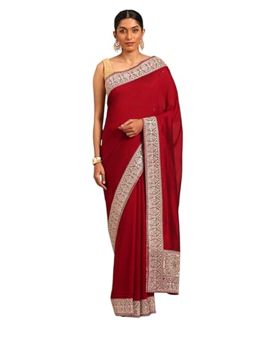 MOHEY Women's Maroon Art Silk Embroidered|Stone Work Saree (Maroon)