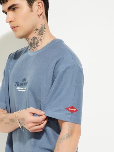 Max URB_N Men Printed Oversized Fit T-Shirt(Blue_L)