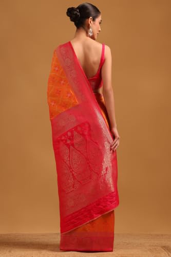 Soch Womens Mustard Silk Blend Woven Design Saree