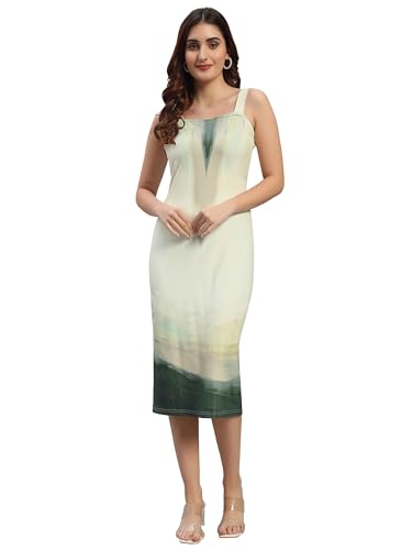 Attire Empire Women's Green Bodycon Sleeveless Midi Dress