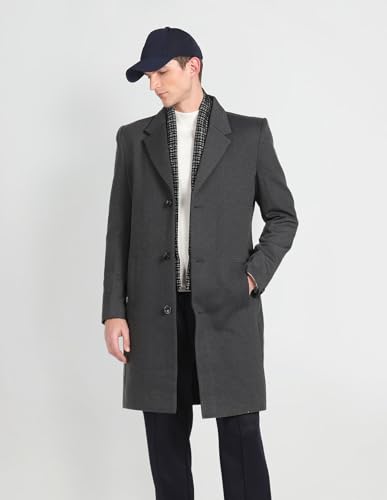 Arrow Notch Lapel Collar Solid Trench Coat