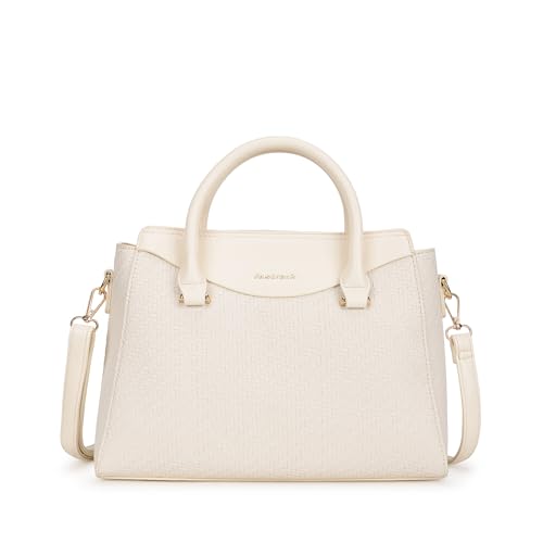Fastrack Ivory Gridelle Satchel Handbag for Women | Premium Faux Leather Weave Design | White Structured Satchel with Zipper Closure | Dual Compartment with Organizer Pockets