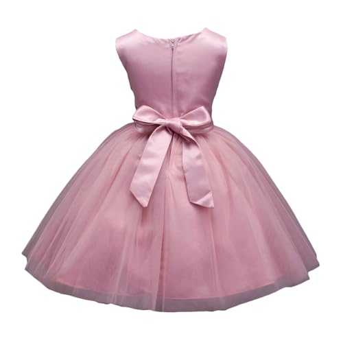 Hopscotch Girls Slim Fit Sleeveless Solid Party Fit And Flare Knee-Length Dress In Pink Color For Ages - 7-8 Years