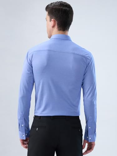 Park Avenue Men Slim Fit Structure Pattern Cotton Polyester Blend Short Collar Full Sleeve Round Hem Formal Shirt Medium Blue