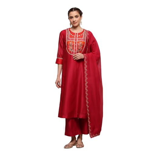 Biba Women's Chanderi Silk Kurta Set (SKDDBRI30805AW25PNK_Pink