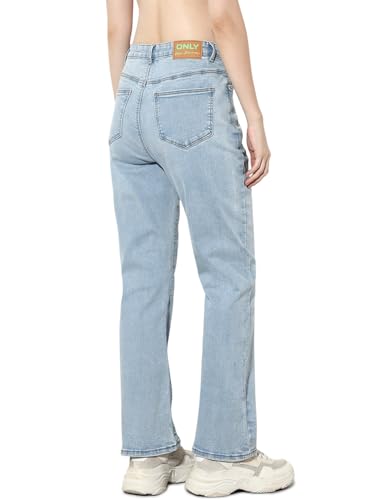 ONLY Women's Solid Straight Fit High-Rise Blue Jeans