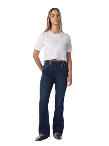 ONLY Women's Self Design Regular Fit White T-Shirt