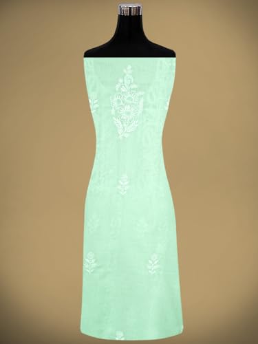 Ada Hand Embroidered Lucknowi Chikankari Unstitched Cotton Dress Material Suit Piece with Dupatta for Women 01A773770 Celadon Green