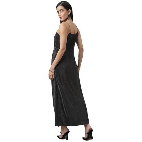 Latin Quarters Women Black Party Solid Sleeveless Dress_L