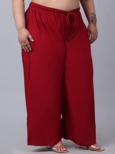 TREND LEVEL Plus Size Women's Rayon Loose Fit Flared Wide Leg Palazzo Pants Soft Plain/Solid Design with Drawstring Elastic (Pack of 1) (9XL, Maroon)