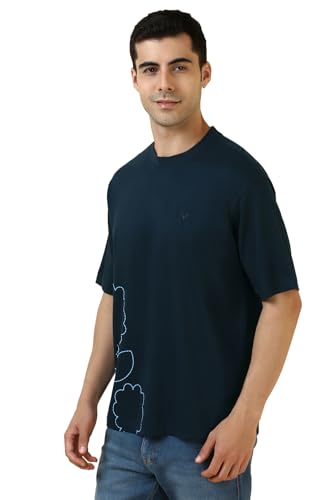 Allen Solly Men Navy Embroidered Crew Neck T-Shirt