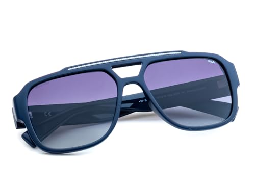 FILA sunglasses| 100% UV protected | Gradient | Full Rim | Pilot | Men | Large | Shiny Blue-Shiny Dark Gun Acetate Frame | Smoke Gradient Lens