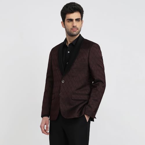 Raymond Maroon Jacquard Pattern Men Suit
