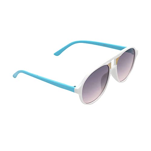 SPIKY Unisex Kids Aviator Sunglass With Protective Case White & Blue Frame Black Lens, Free Size - (Pack of 1)
