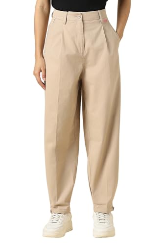 Women Beige Solid Casual Trousers