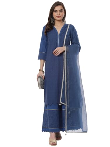 BIBA Women's Cotton Salwar Suit Set (Blue)