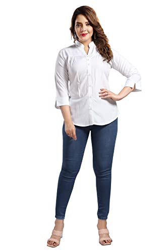 QUEEN SHIELD Women's Rayon Relaxed Fit Formal Shirt With Front Pleated & 3/4Th Sleeves (Qs_4103N) (Xxl, White)