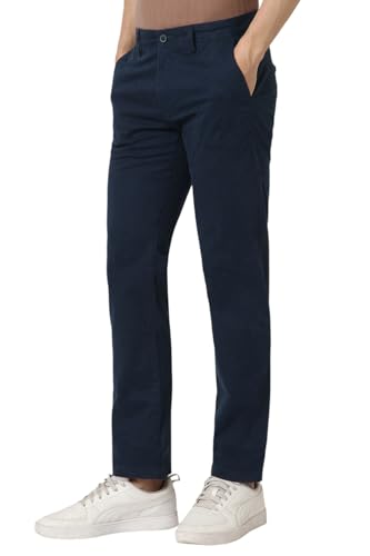 Men Navy Solid Super Slim Fit Chino Casual Trousers