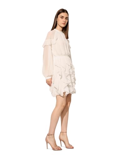 ONLY Women's Self Design Fit and Flare White Dress
