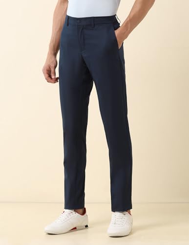 U.S.Polo Association Men's Solid Denver Slim Fit Trousers Blue