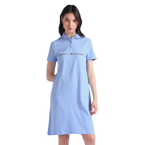 Tommy Hilfiger Blue Solid Polo Collar Short Sleeves Women Polo Dress (XL) - S24HWDR026