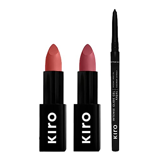 Kiro Glam You Up Squad 3in1 Makeup Festive Combo Gift Set - 2 Bullet Lipsticks + 1 Intense Glide Gel Kajal