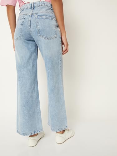 Max Women Washed Wide Leg Jeans (Blue_26)