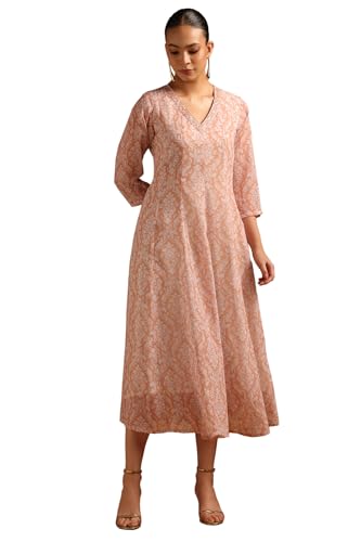 Soch Womens Peach Georgette Ethnic Motifs Dress with Thread Work