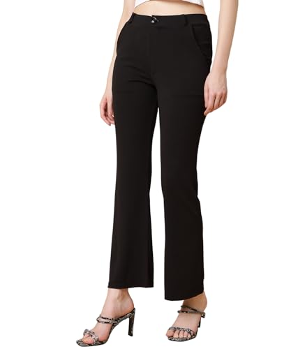 FITHUB Women's Stylish High-Waist Bootcut Trousers Black