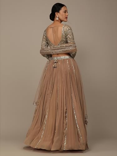 Zeel Clothing Women's Sequins Zari Embroidered Georgette Lehenga Choli With Dupatta (7090-Women-Lehenga-Choli-Latest; Free size) (Beige)