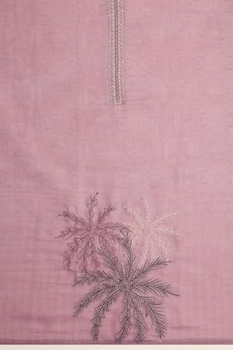 Soch Womens Blush Pink Linen Shimmer Botanical Dress Material With Kantha Embroidery and Cutdana Details