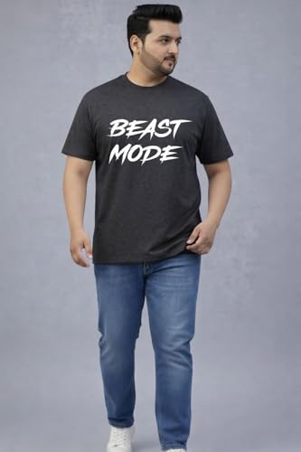 THE SOUTH STORE Men's Charcoal Melange Round Neck Half Sleeve Printed Plus Size T-Shirt | Beast Mode