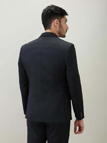 Raymond Men Contemporary Fit Solid Pattern Poly Viscose Blend Notch Lapel Full Sleeve Formal Suit Black