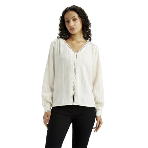 Levi's Women's Textured Off-White V Neck Top